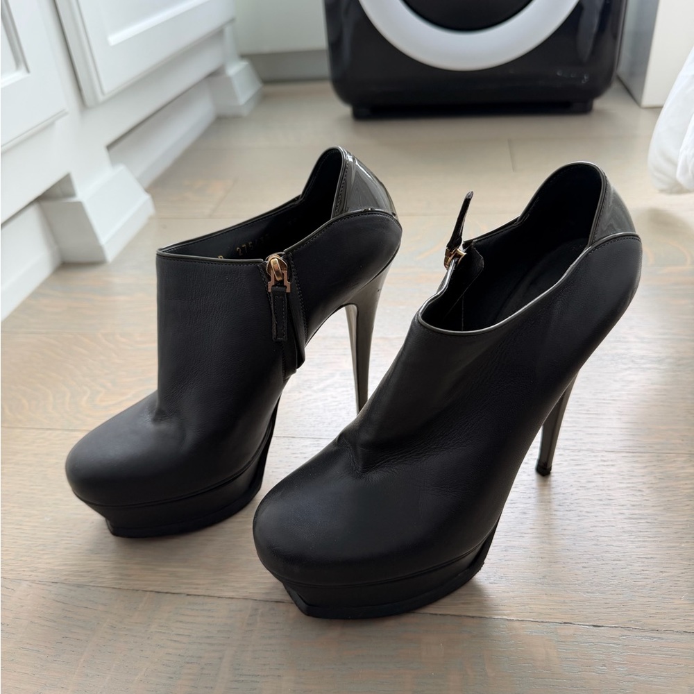 Yves Saint Laurent Charcoal Tribtoo Platform Ankle Boots